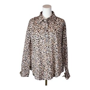 Johnny Was Calme 100% Cotton Button Down Shirt Boho Animal Print Blouse S